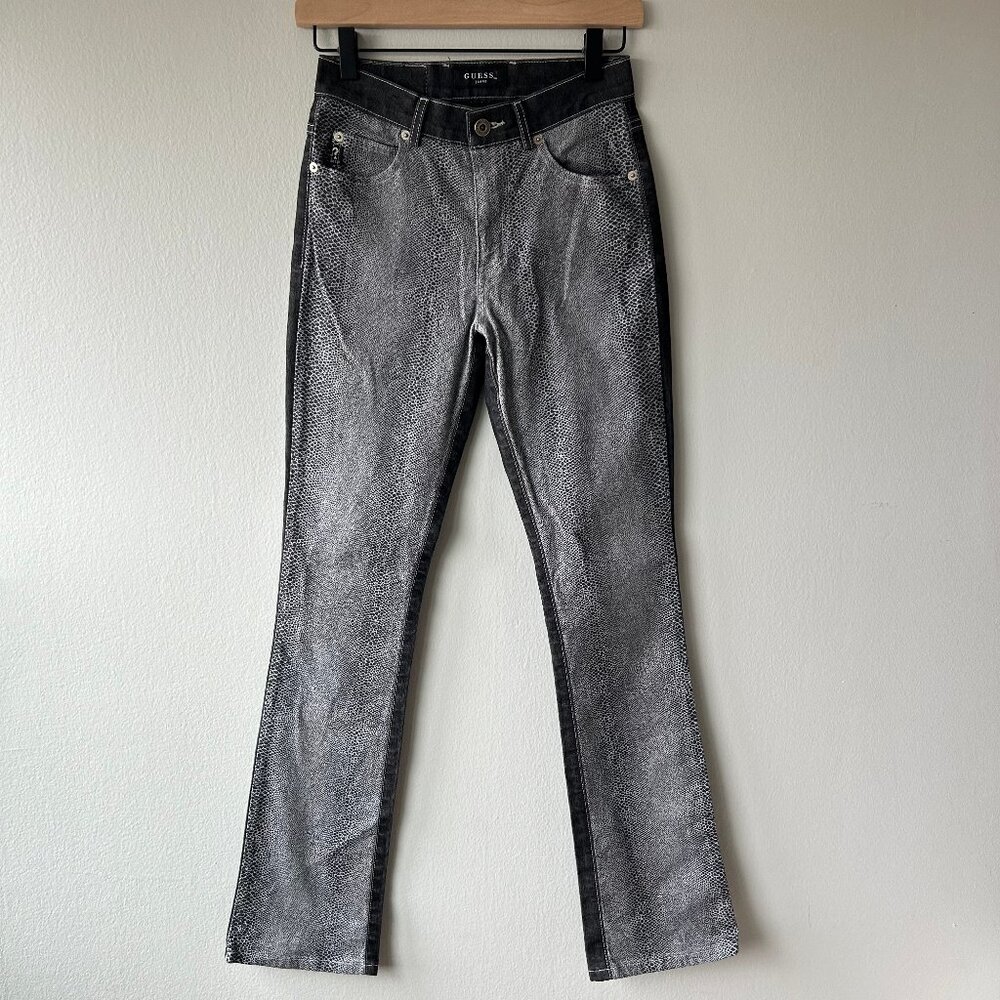 Vintage Guess USA Snake Print Coated Straight Jeans Women 24